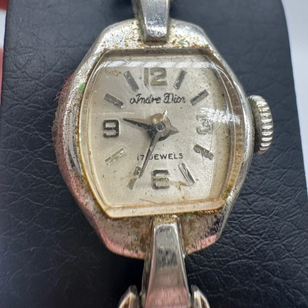 Vintage Andre Dior 17 Jewels Manual Wind Watch Silver Tone For Parts Repair